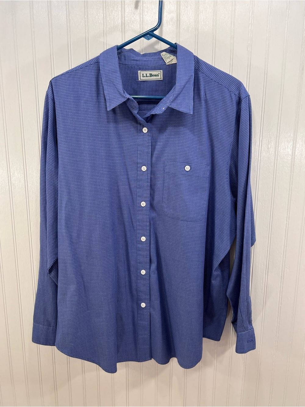 L.L. Bean Women's Blue Micro-Check Button Down Shirt Size 20 Vintage S678